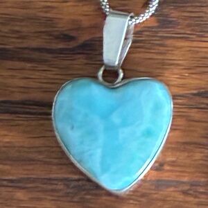 Genuine Large Larimar Heart Necklace Sterling 18”